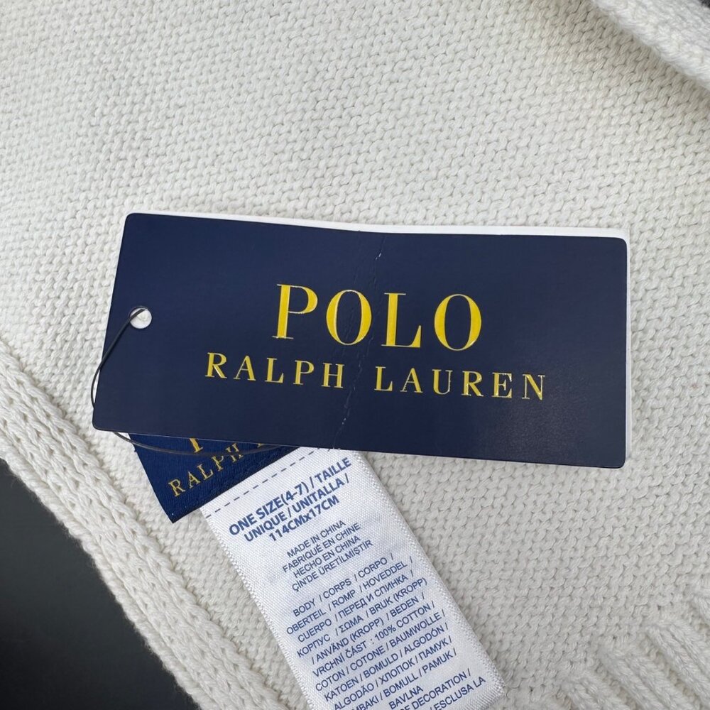 Polo Ralph Lauren Kids Cream Knit Scarf Bear Embroidery Pink Trim One Size 4-7 - Picture 4 of 8